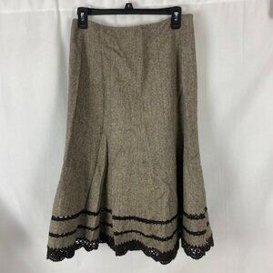 Talbots Brown Tweed Wool Blend Crochet Hem Academia Cottage Core full Midi Skirt